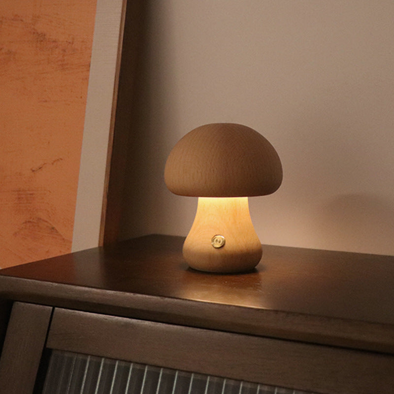 Wooden  Mushroom LED Night Light With Touch Switch