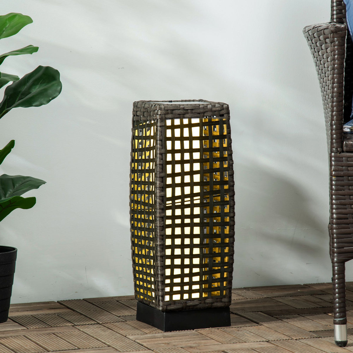Rattan Solar Garden Lantern – Grey Wicker, Auto On/Off LED