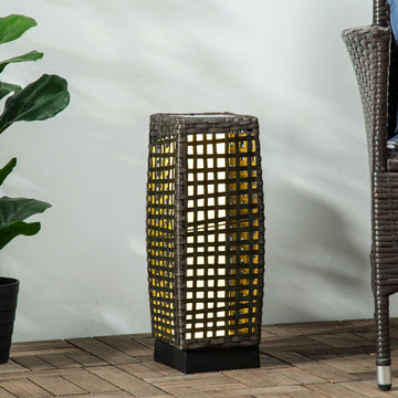 Rattan Solar Garden Lantern – Grey Wicker, Auto On/Off LED