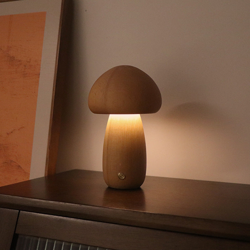 Wooden  Mushroom LED Night Light With Touch Switch