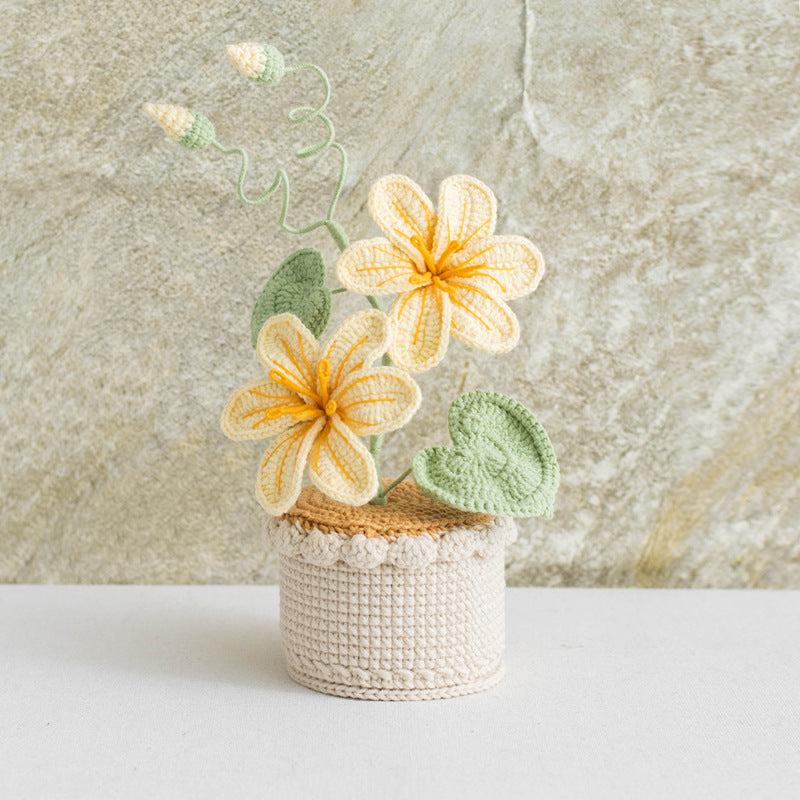 Handmade crochet potted double-head flower – view 2