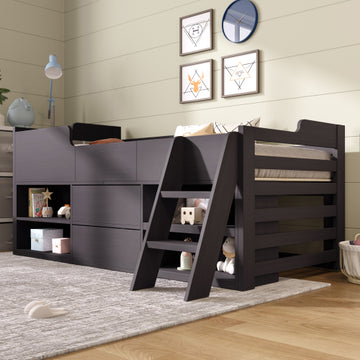 Kids Wooden Bed With Drawers Shelf Storage Low Sleeper Bed 3ft Single -3ft Single 90 X 190 Cm Frame Only