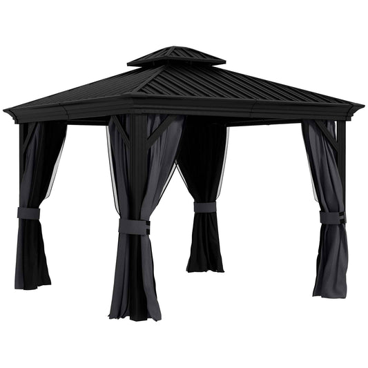 3.65 X 3m Aluminium Hardtop Gazebo, With Accessories - Dark Grey