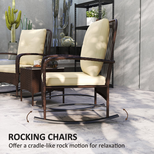 Three-Piece Rocking Chair Rattan Bistro Set - Brown