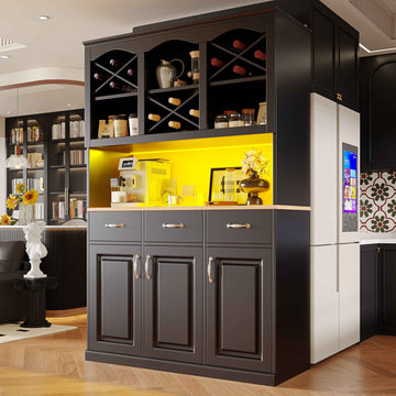 Tall Kitchen Cabinet 120x40x180cm | 3 Doors, 3 Drawers & App-Controlled LED, Black