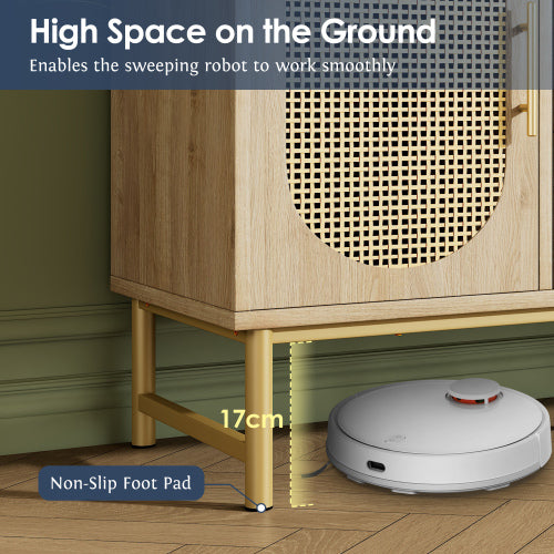 VEROLIN Rattan Sideboard Storage Cabinet With 2 Doors 3 Drawers, S, 120 X 40 X 74