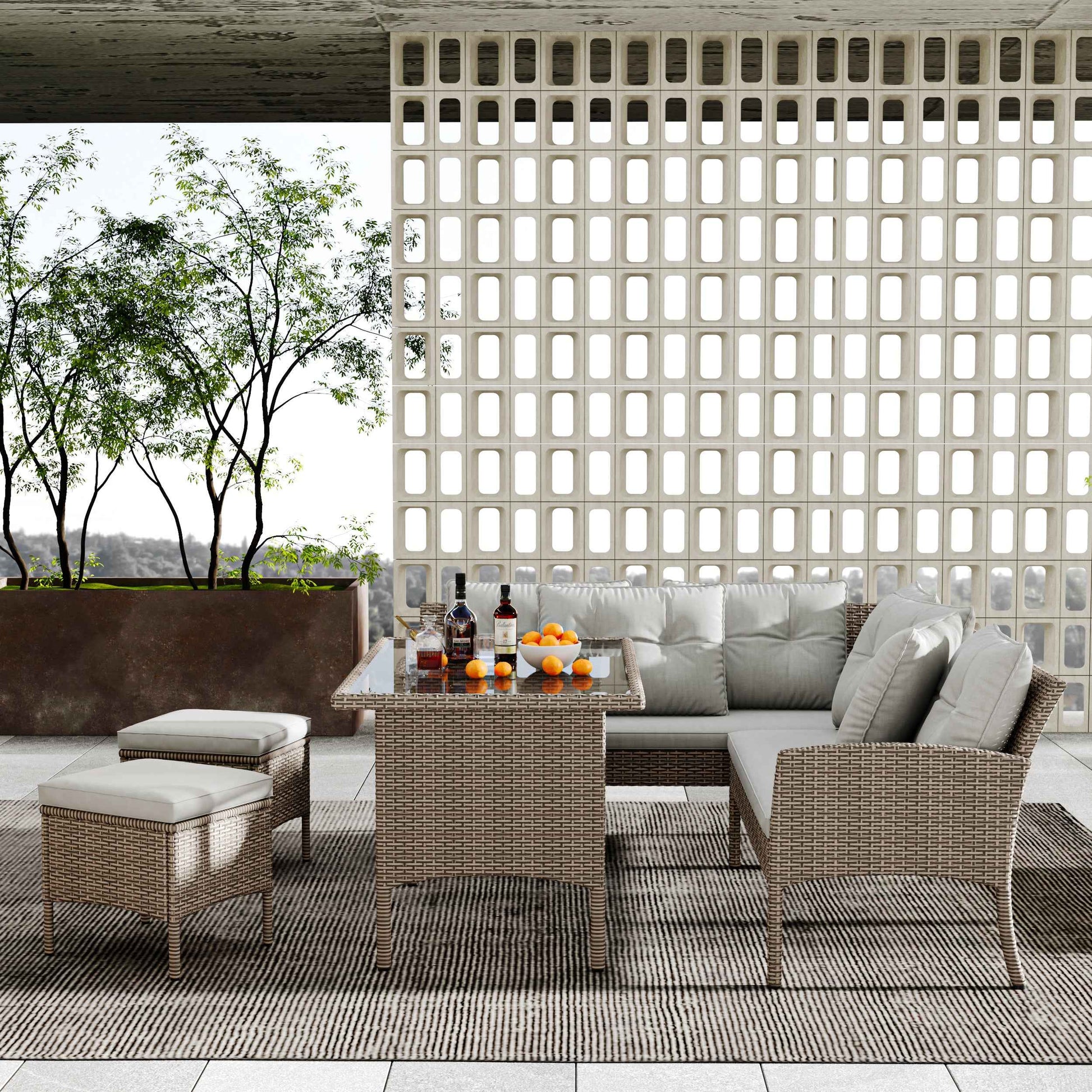 Garden Sofa,Garden Corner Sofa Rattan Patio Set, 6-7 Seater Outdoor Patio Furniture