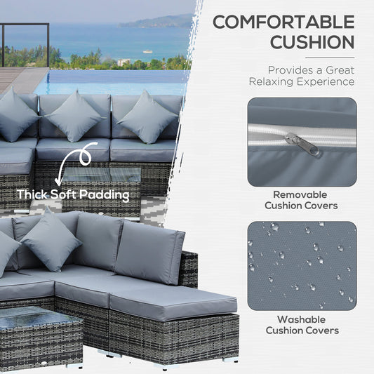 8 Piece Rattan Corner Sofa Set With Wide & Deep Seat Grey