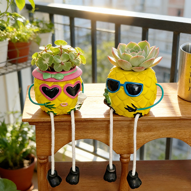 Hanging Pineapple Planter with Artificial Plant