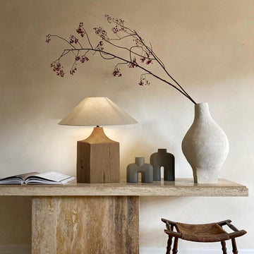 Wooden Table Lamp with Fabric Shade
