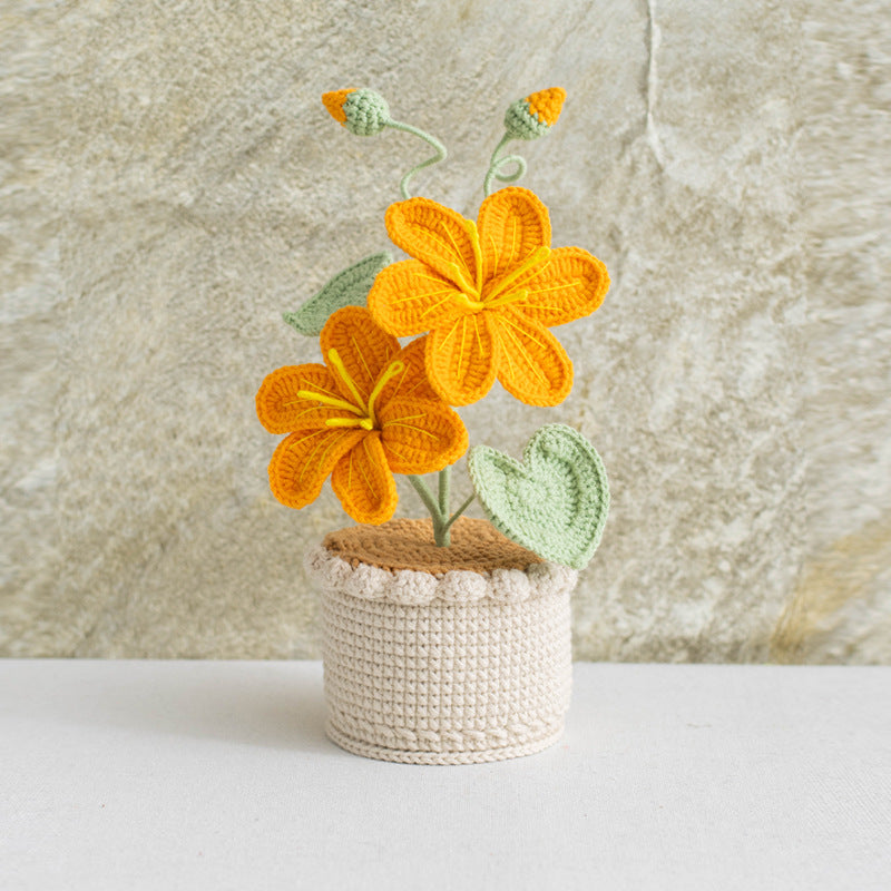 Handmade crochet potted double-head flower – view 7