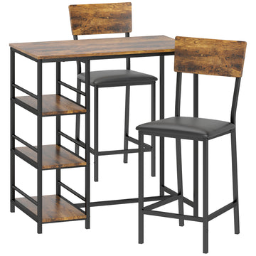 Three-Piece Compact Bar Table Set - Brown/Black