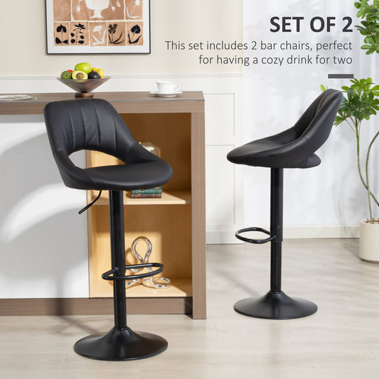 Set Of Two Faux Leather Bar Stools - Black