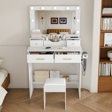 VERONA white Hollywood vanity desk with stool