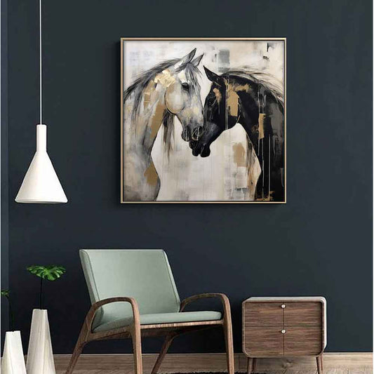 Hand-Painted  Canvas Wall Art Modern Black And White Horses