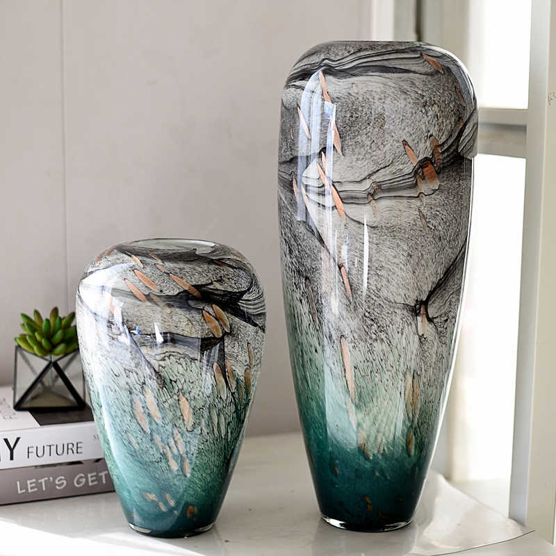 Hand-Blown Glass Art Vase with Ink-Wash Effect