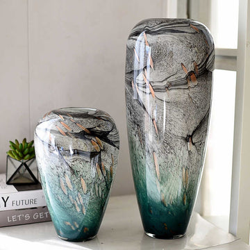 Hand-Blown Glass Art Vase with Ink-Wash Effect