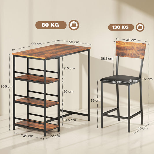 Three-Piece Compact Bar Table Set - Brown/Black