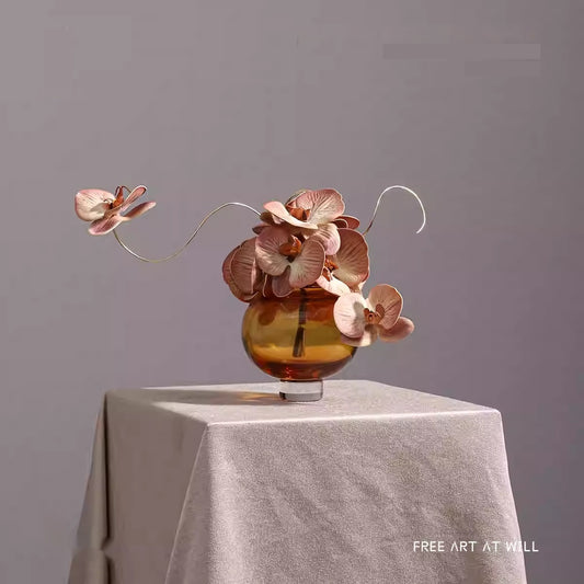 Modern glass vase with artificial orchid arrangement – Kayluz Home