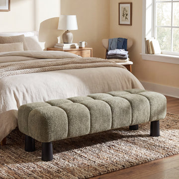 Green Bouclé End-of-Bed Bench