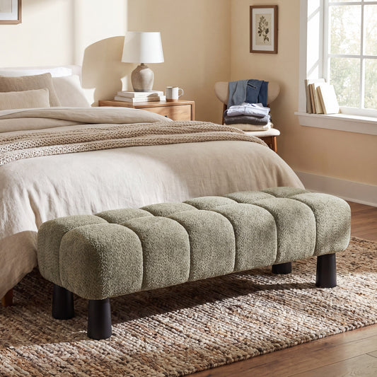 Green Bouclé End-of-Bed Bench