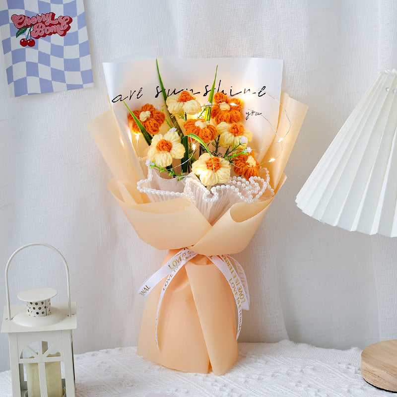 Handmade knitted puff flower bouquet – view 5