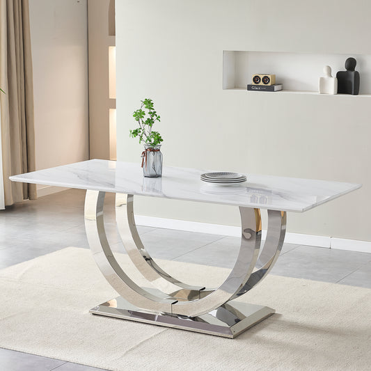 Marble-Effect Dining Table 176cm