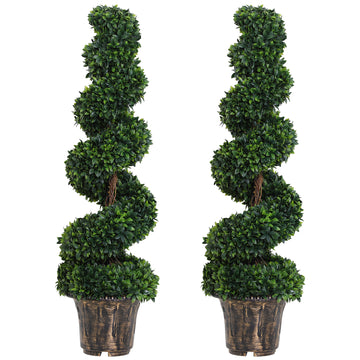 Artificial Spiral Topiary Trees – Set of 2 in Bronze-Effect Pots, 120cm & 67cm