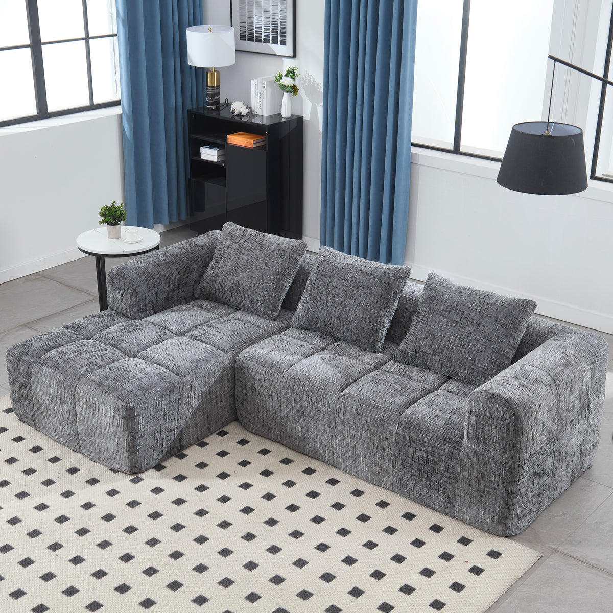 NUBE Chenille Cloud Sofa – Oversized Modular L-Shape, Grey