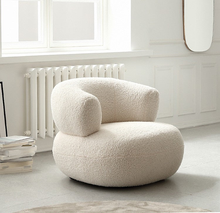 Boucle  Casual White Lambswool Lazy Small Chair