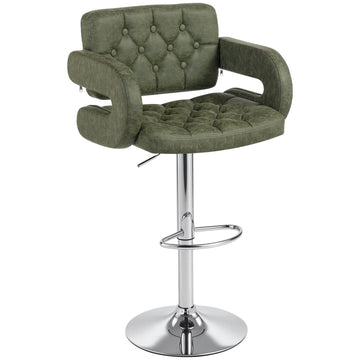 Green Faux Leather Swivel Bar Stool – Height Adjustable, with Back & Footrest