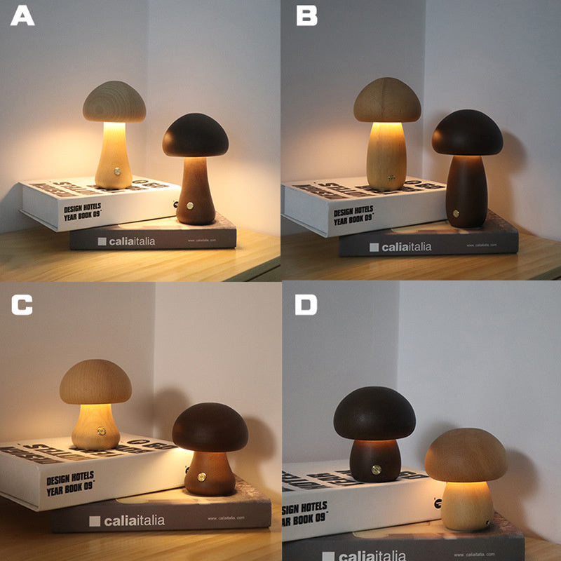 Wooden  Mushroom LED Night Light With Touch Switch