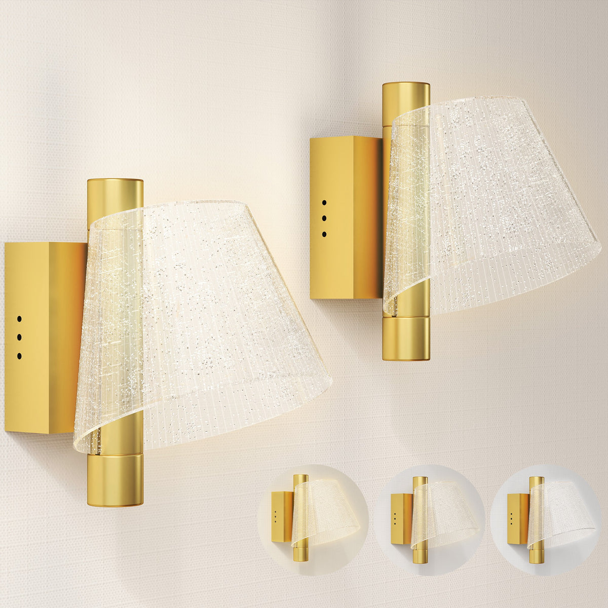 STELLA gold starry LED wall lights, set of 2