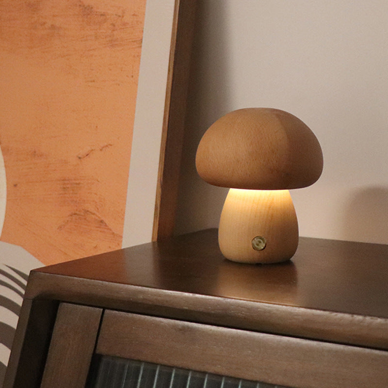 Wooden  Mushroom LED Night Light With Touch Switch