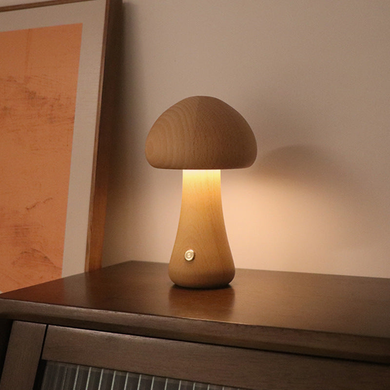 Wooden  Mushroom LED Night Light With Touch Switch