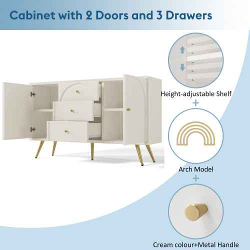 Sideboard Cabinet 140cm | 2 Doors, 3 Drawers, Cream White