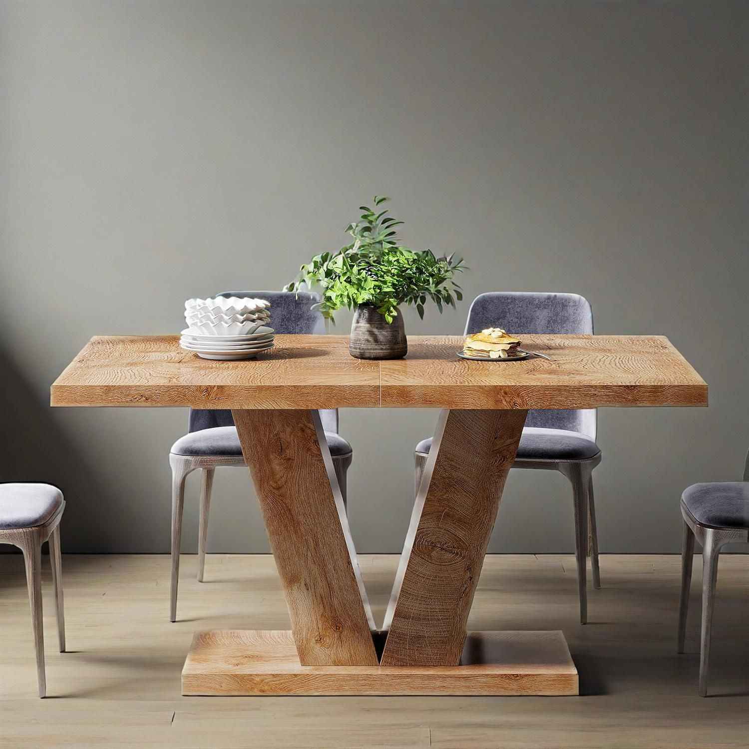 GENIOLY Light Oak Brown Kitchen Dinner Table