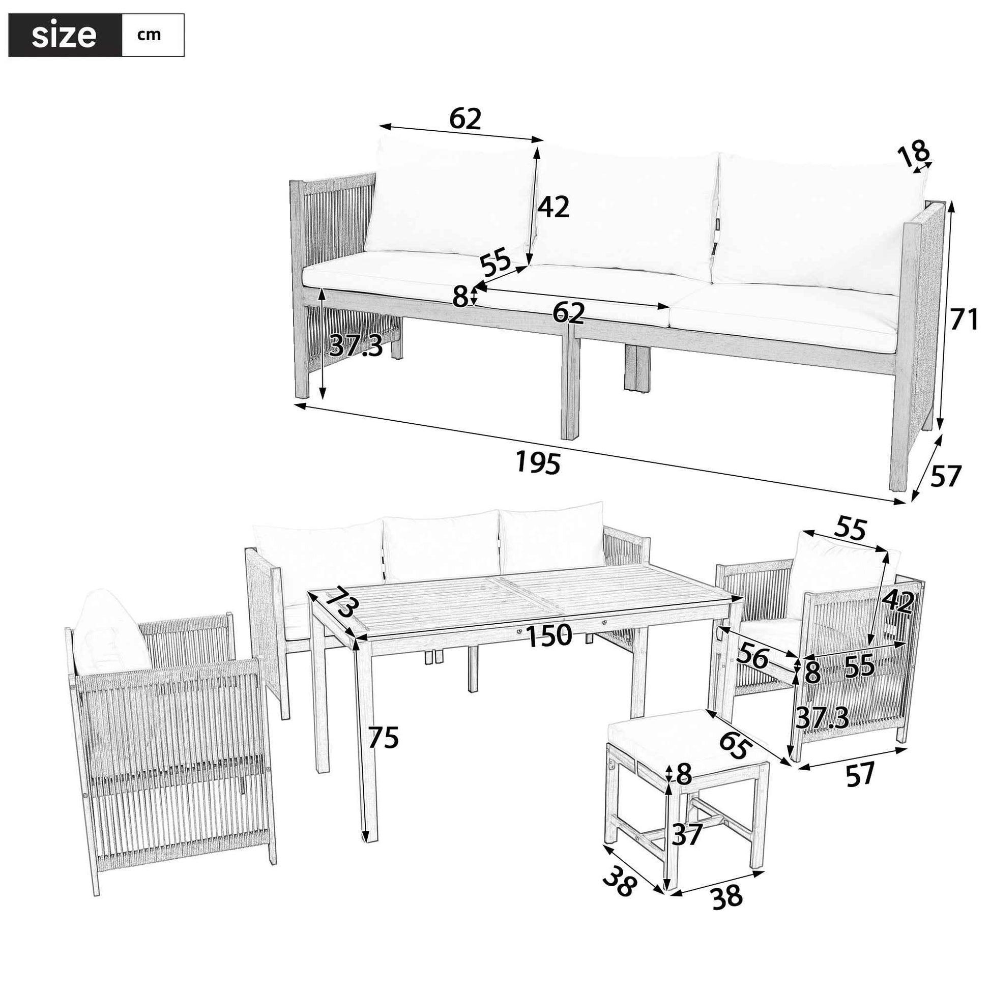 7-Seater Garden Lounge & Dining Set, Acacia Wood Frame Outdoor Patio Furniture