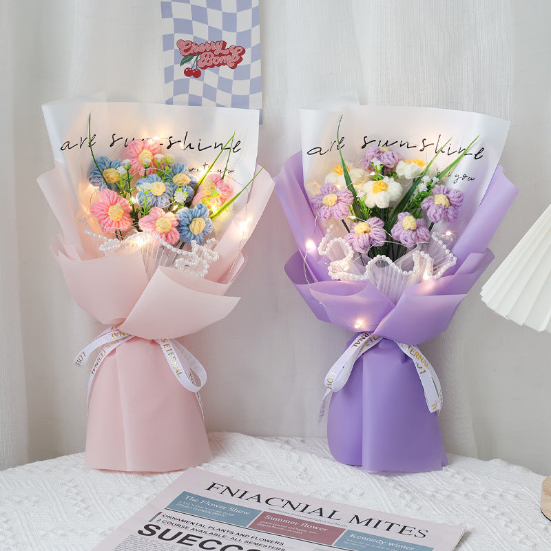 Handmade knitted puff flower bouquet – view 4