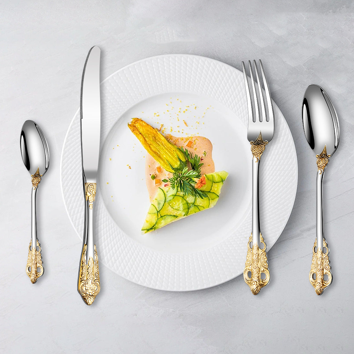 Stainless Steel Cutlery – 5-Piece Set or Single Pieces, Silver, Gold or Gold-Accent