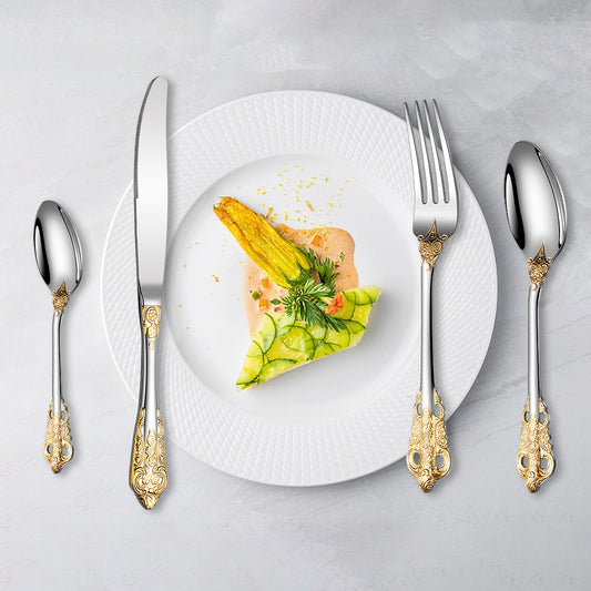 Stainless Steel Cutlery – 5-Piece Set or Single Pieces, Silver, Gold or Gold-Accent