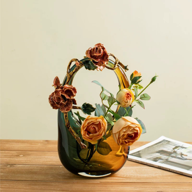 Glass Enamel Art Vase – Light Luxury Statement Piece, 35cm