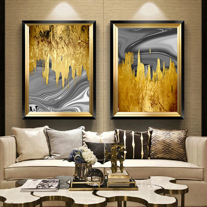 Nordic Gold Grey Canvas Art Oil Painting Abstract Poster