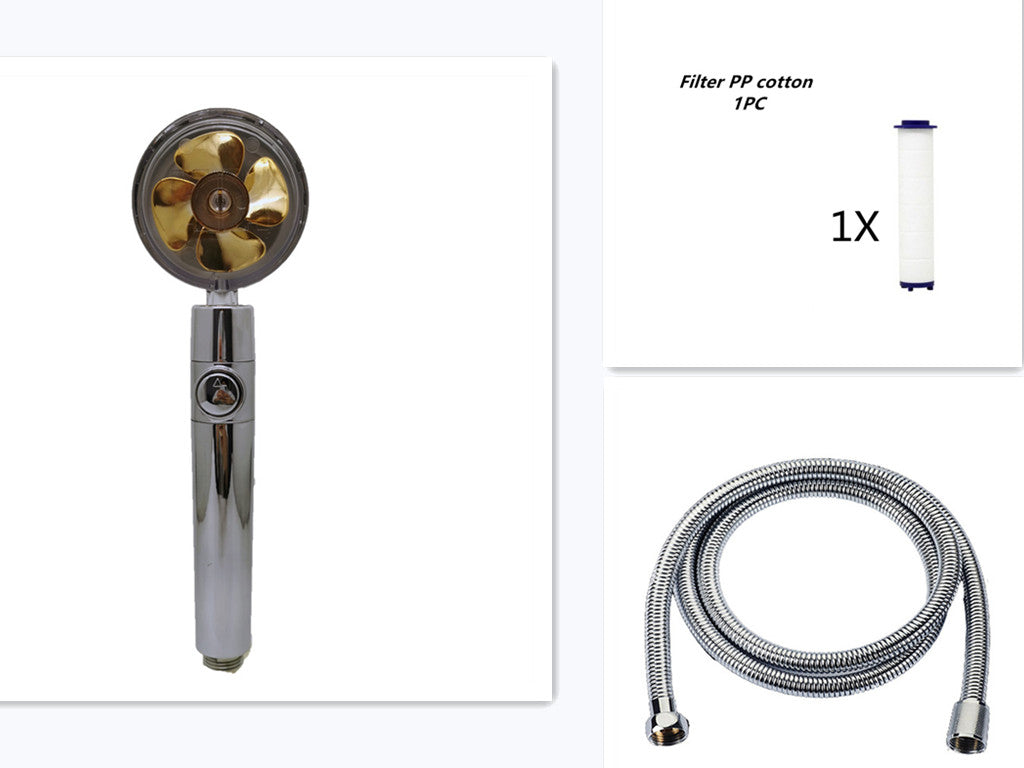 Propellergetriebener Duschkopf mit Stoppknopf und Baumwollfilter-Turbolader-Hochdruck-Handbrausedüse