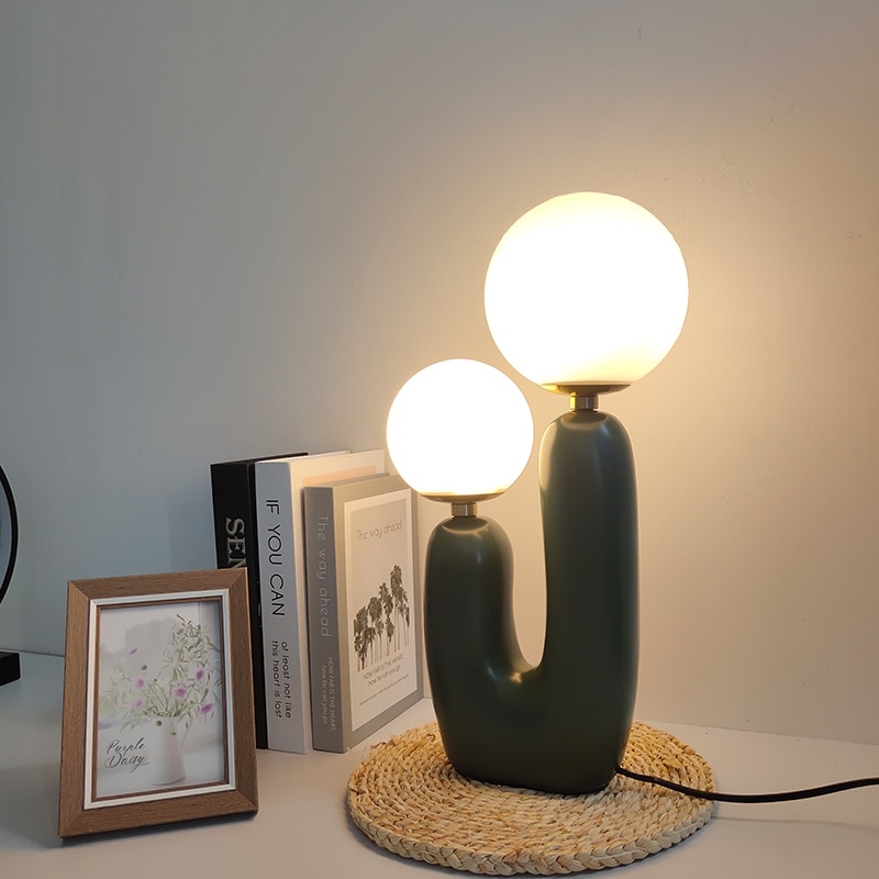 Double Head Frosted Glass Ball Table Lamp