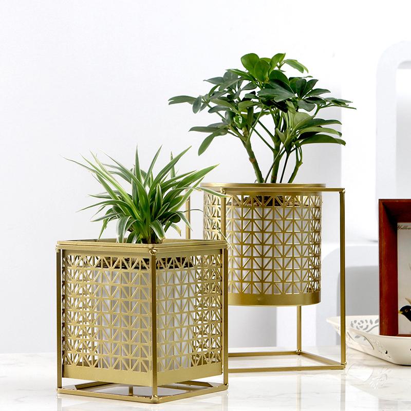 Gold Etched Metal Flower Pot