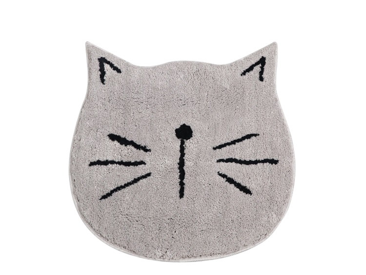 Cartoon Cat Bathroom Absorbent Mat Grey White