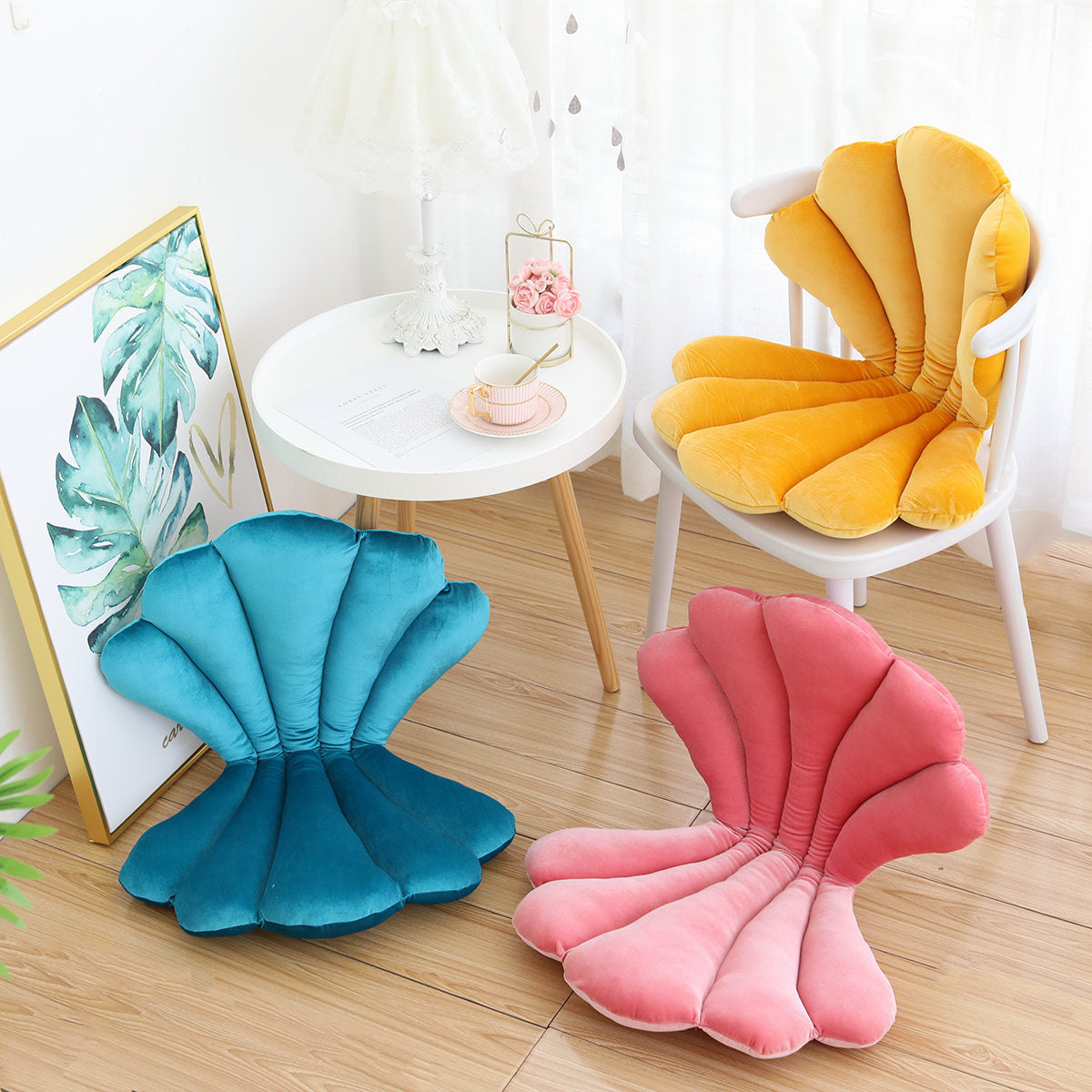 Luxurious Velvet Seal Shell Chair Cushion Unique Rose Seat Pillow