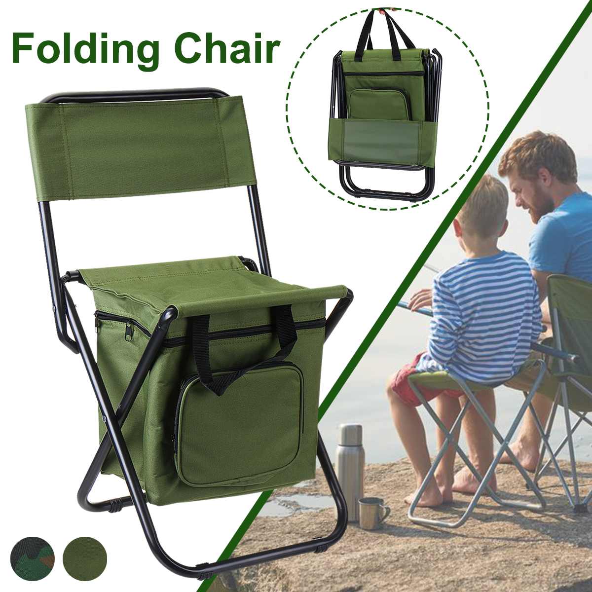 Portable folding Chair Backpack Insulation with Cooler Bag