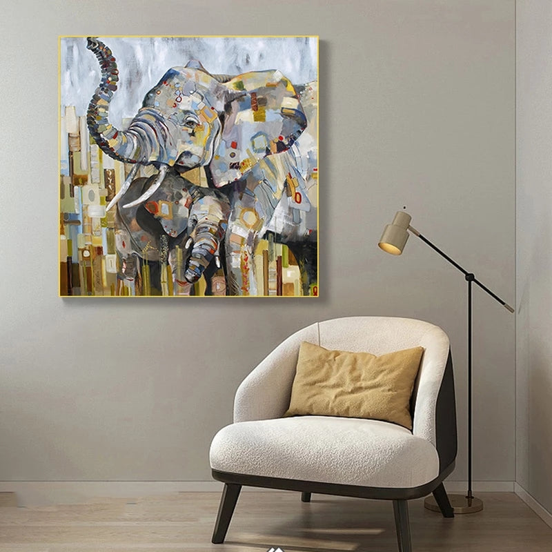 Abstract Animal Mom Loves Elephant Canvas Painting